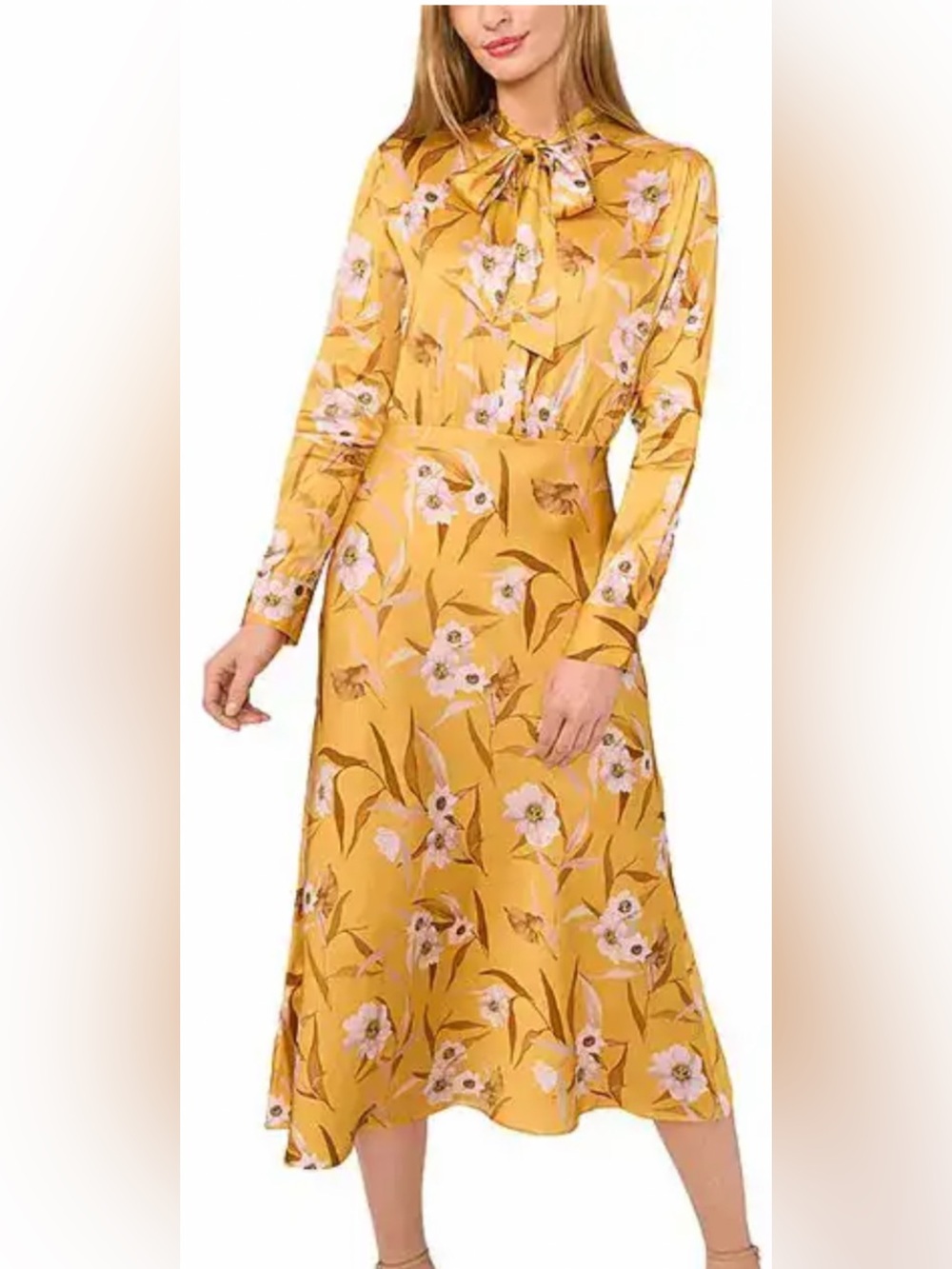 Ted Baker London Yellow Kassia Neck Tie Long Sleeve Midi Dress Size 6 NEW